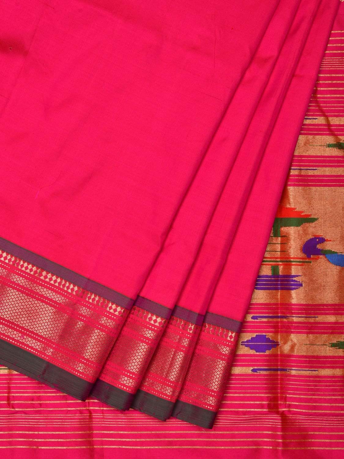 Pink Paithani Silk Handloom Saree with Single Pallu Design p0371