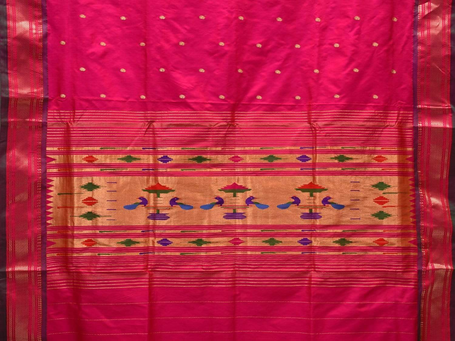 Pink Paithani Silk Handloom Saree with Single Pallu Design p0371