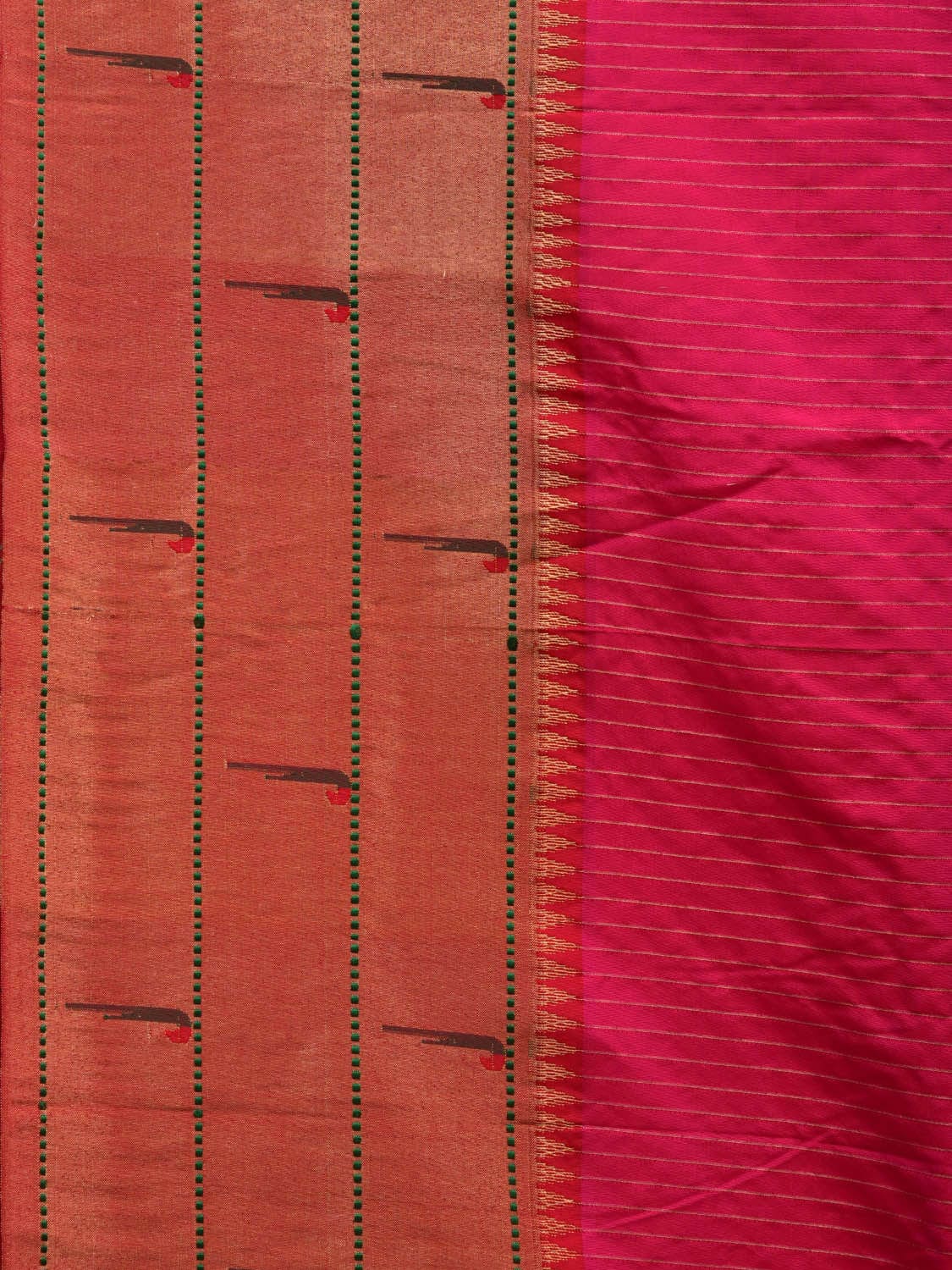 Pink Paithani Silk Handloom Saree with Strips and Triple Muniya Border Design p0447