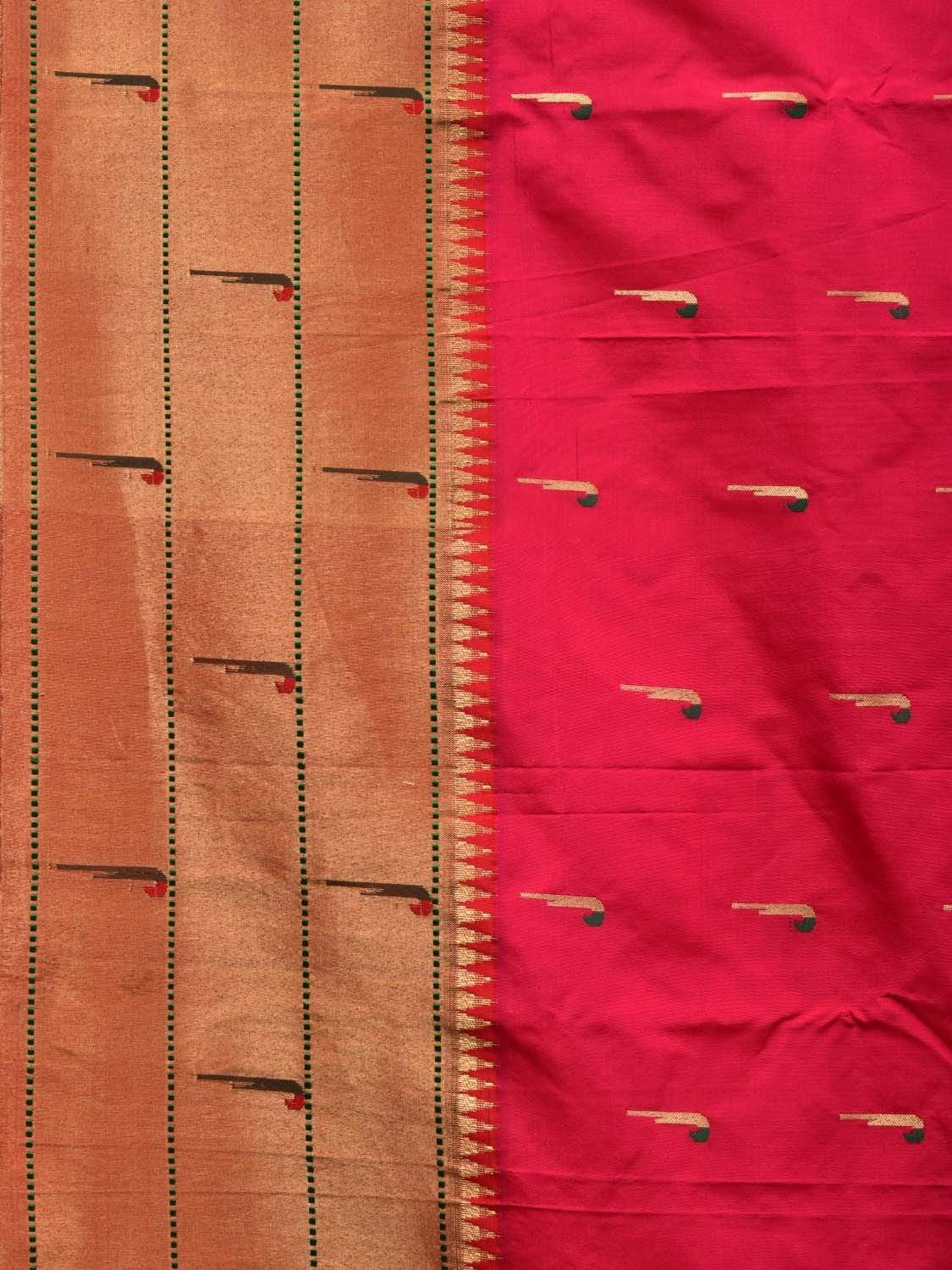 Pink Paithani Silk Handloom Saree with Triple Muniya Border Design p0381
