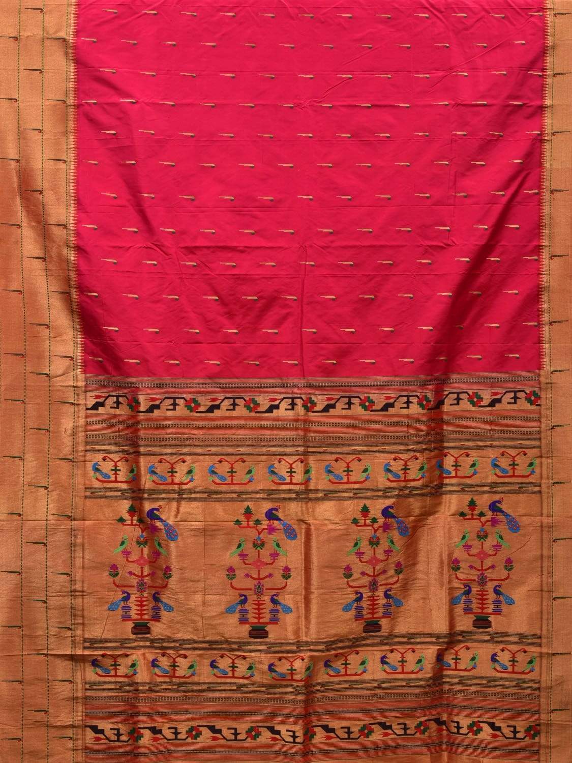 Pink Paithani Silk Handloom Saree with Triple Muniya Border Design p0381