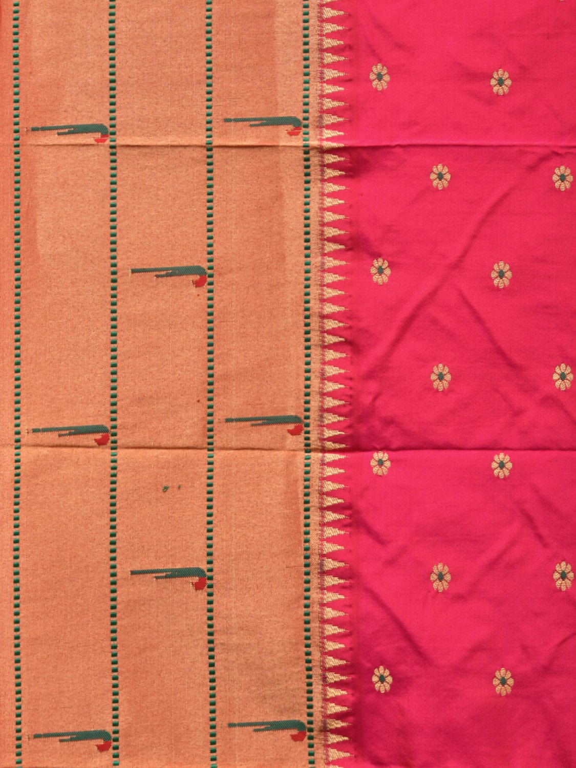 Pink Paithani Silk Handloom Saree with Triple Muniya Border Design p0491