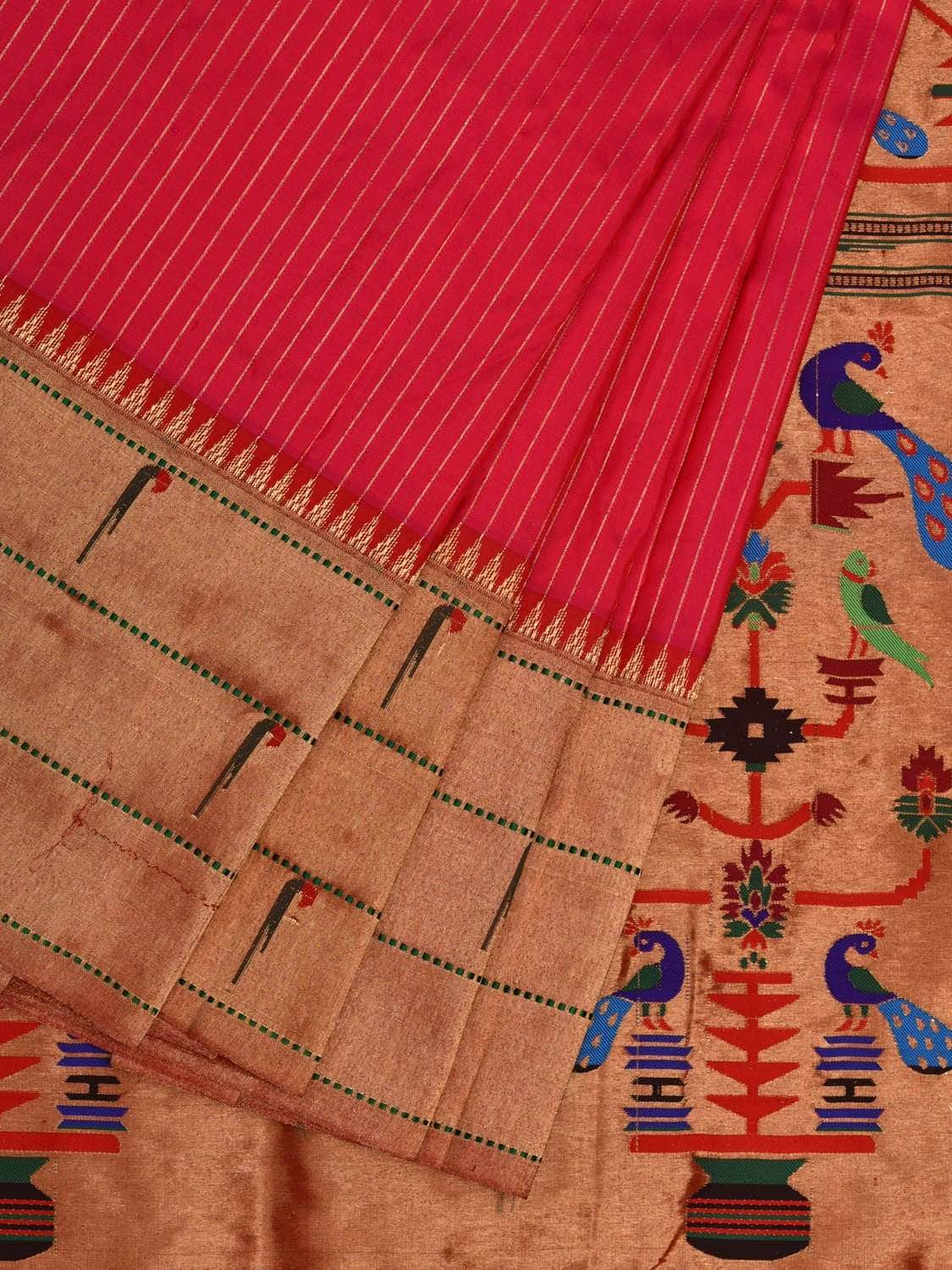 Pink Paithani Silk Saree with Strips and Triple Muniya Border Design p0390
