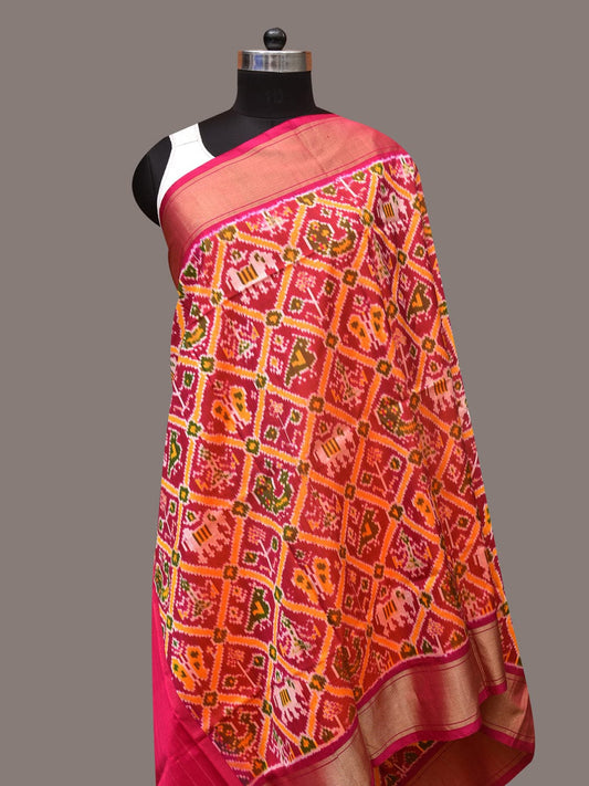 Pink Pochamaplly Ikat Silk Handloom Dupatta with Grill Design ds3375