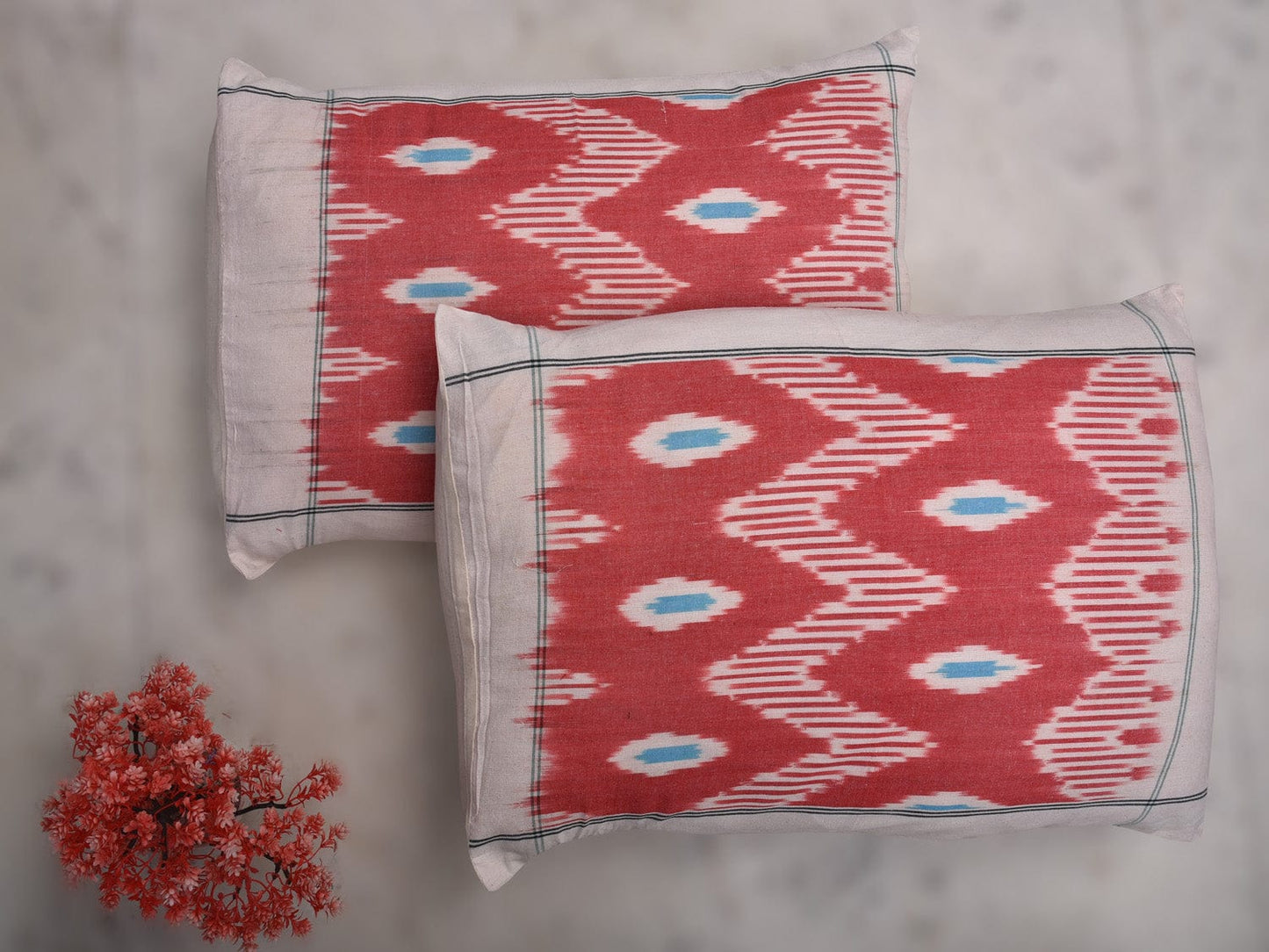 Pink Pochampally Ikat Cotton Handloom Bedsheet with Allover Design 90 x 108 Inches bd0050