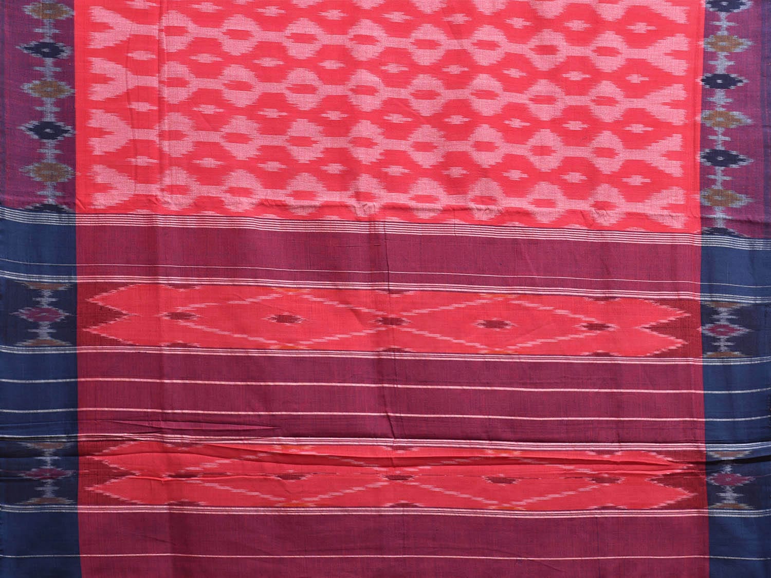 Pink Pochampally Ikat Cotton Handloom Saree with All Over and Border Design No Blouse i0882