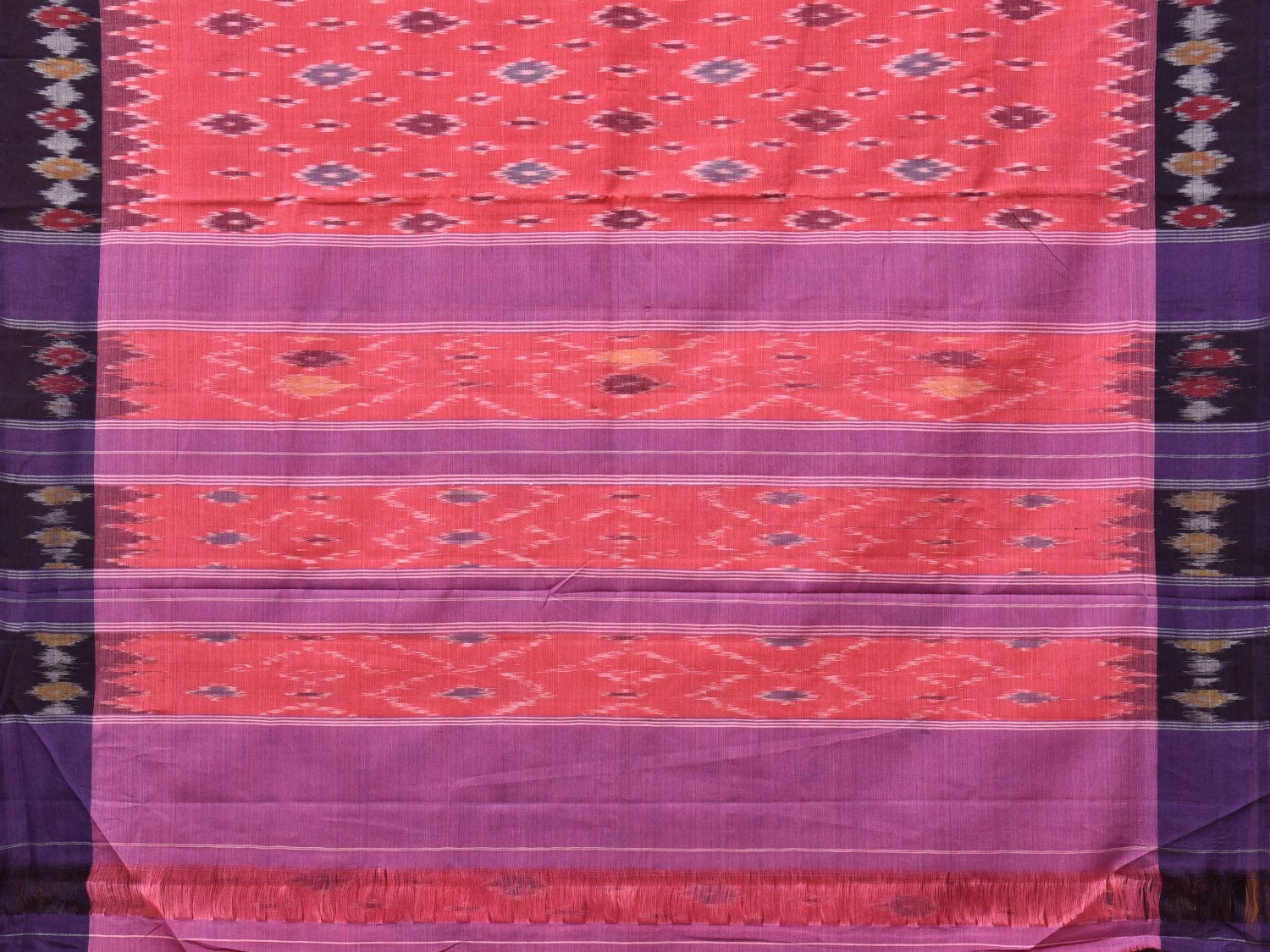 Pink Pochampally Ikat Cotton Handloom Saree with Body Buta and Border Design No Blouse i0823