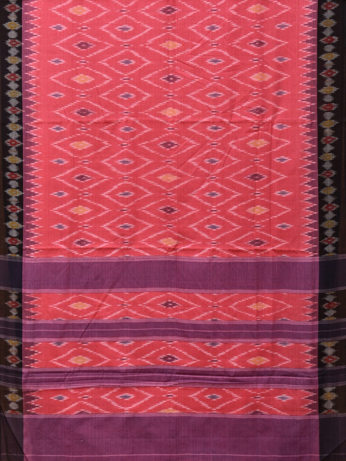 Pink Pochampally Ikat Cotton Handloom Saree with Body Buta and Border Design No Blouse i0826