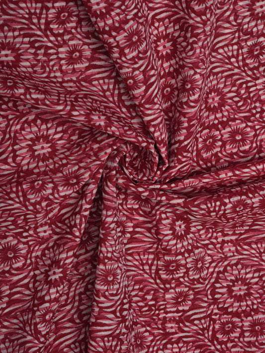 Pink Printed Cotton Handloom 2.5mts Fabric With Flowers Design f0183