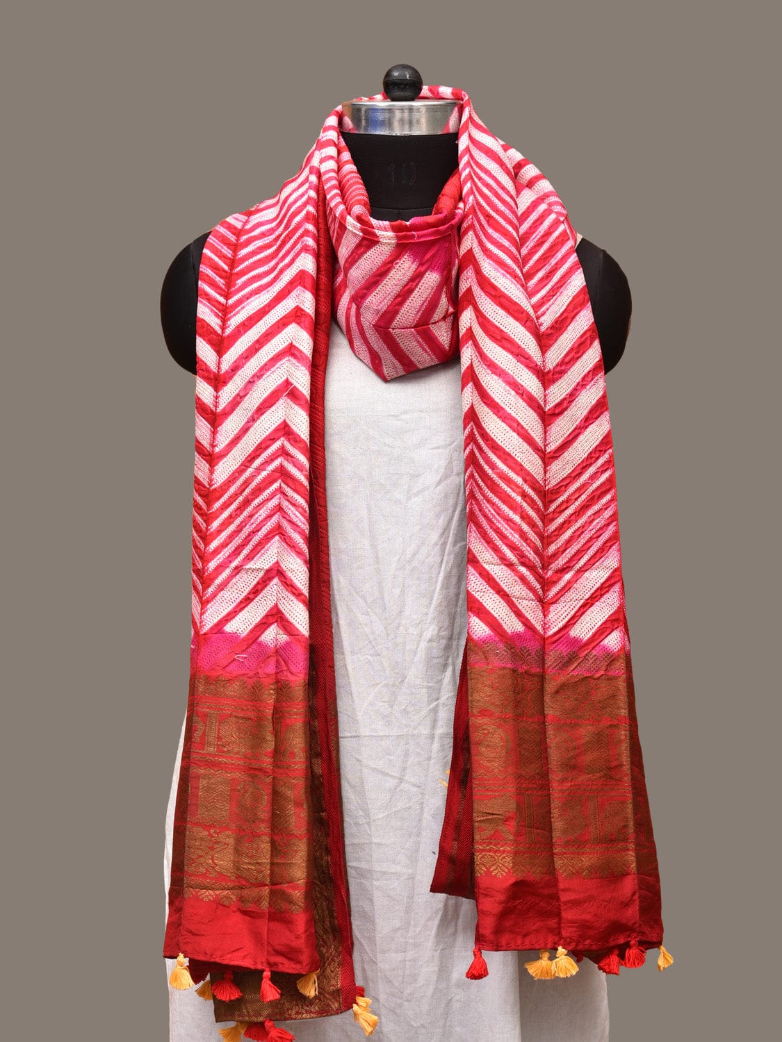 Pink Shibori Kanchipuram Silk Handloom Dupatta with Zig-Zag Design ds3255