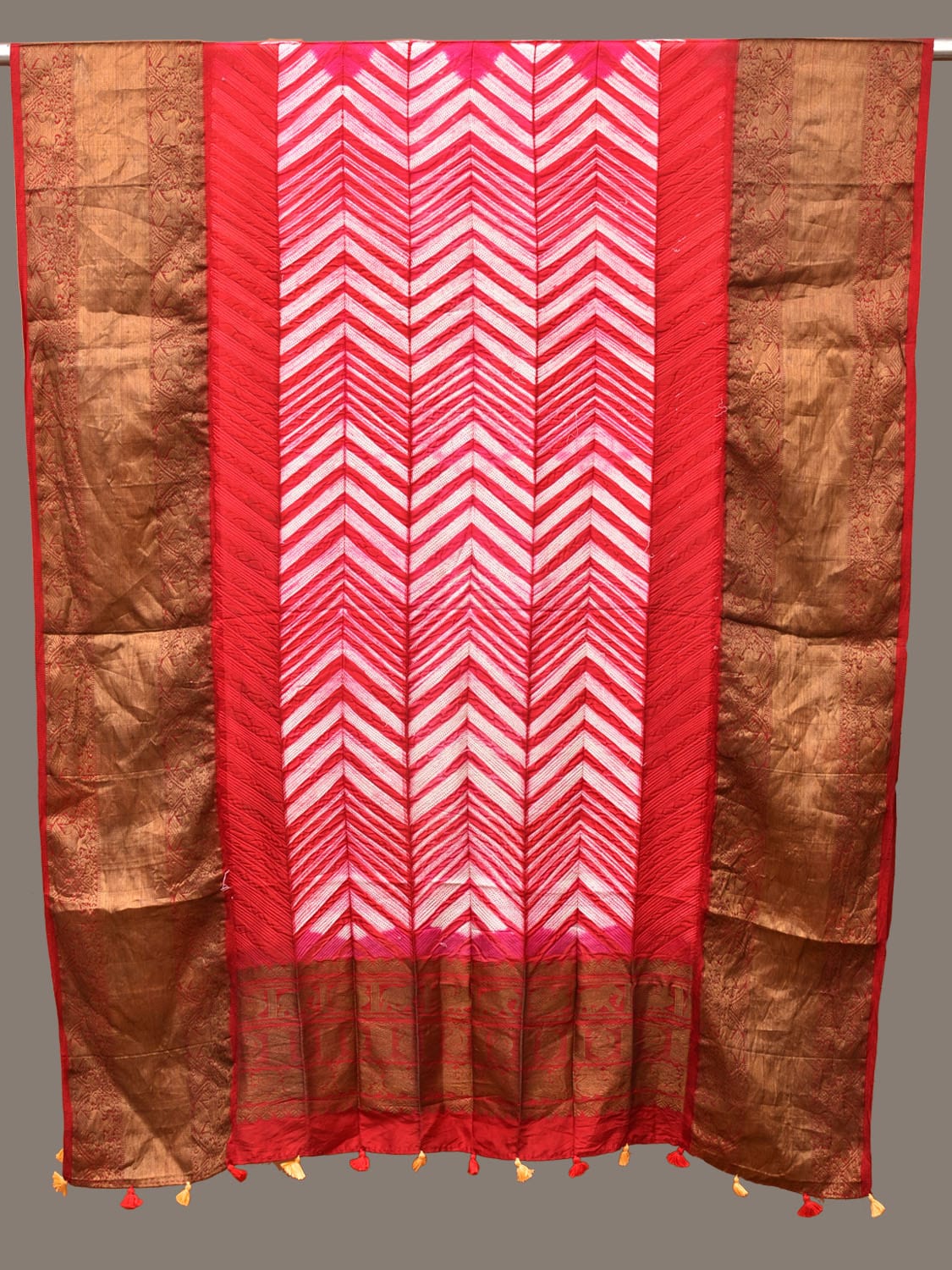 Pink Shibori Kanchipuram Silk Handloom Dupatta with Zig-Zag Design ds3255