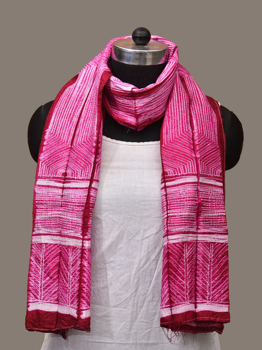 Pink Shibori Silk Handloom Stole with Hexagon Design ds3158