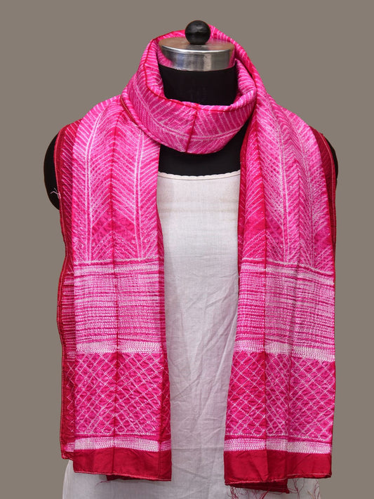 Pink Shibori Silk Handloom Stole with Zig-Zag Design ds3156