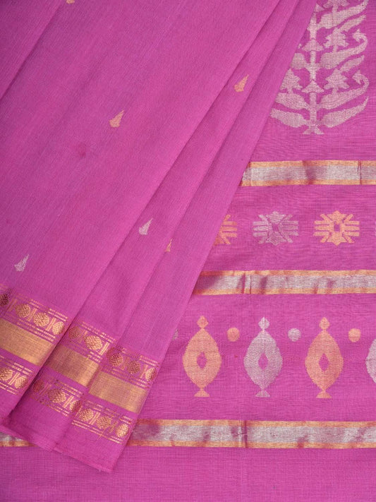 Pink Uppada Cotton Handloom Saree with Karpur Pallu Design u1675