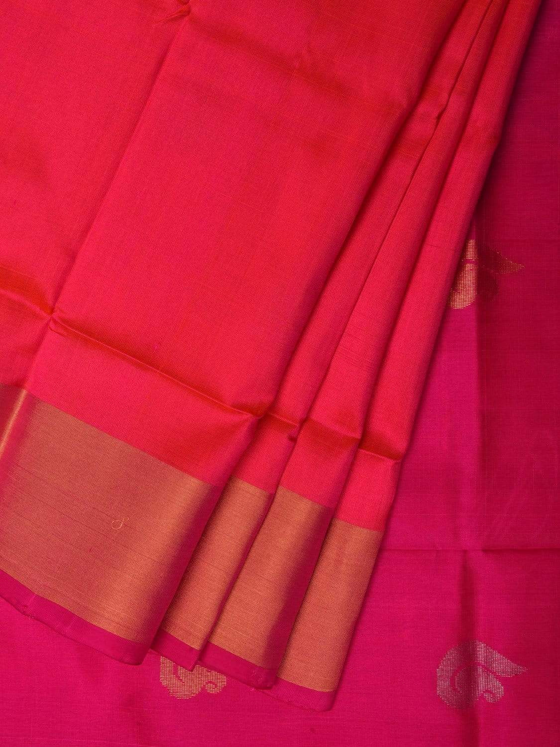 Pink Uppada Silk Handloom Plain Saree with Body Buta Design u1760