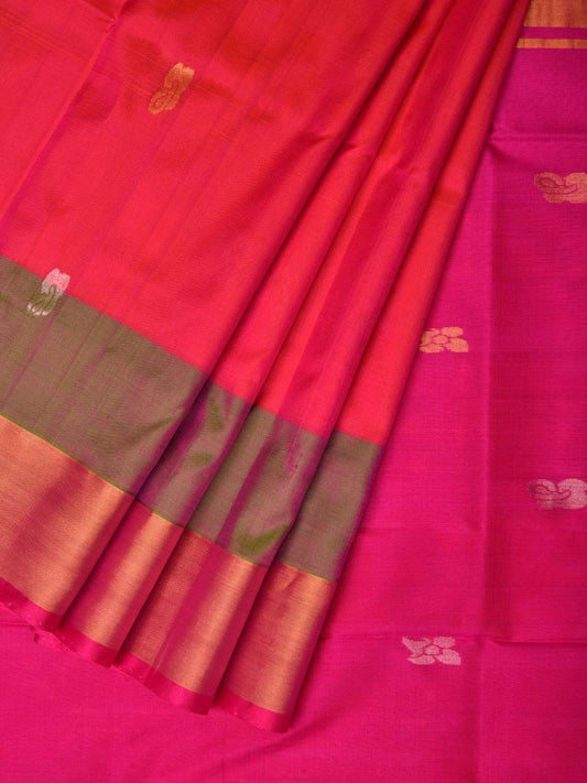 Pink Uppada Silk Handloom Plain Saree with Body Buta Design u1769