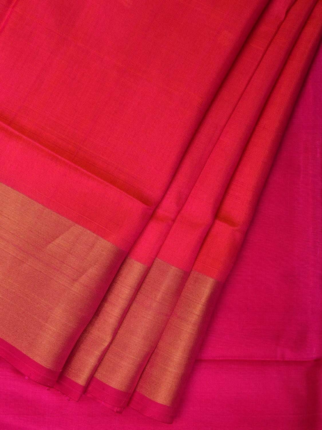 Pink Uppada Silk Handloom Plain Saree with Contrast Pallu Design u1758