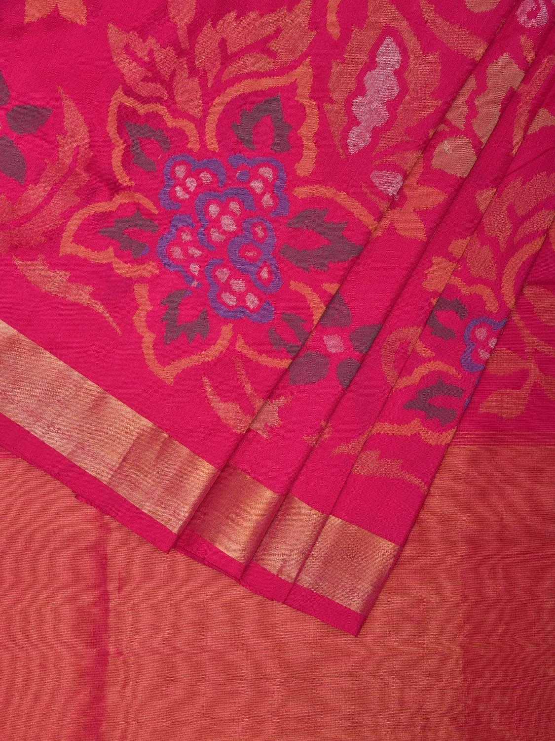 Pink Uppada Silk Handloom Saree with All Over big Floral Design u2253