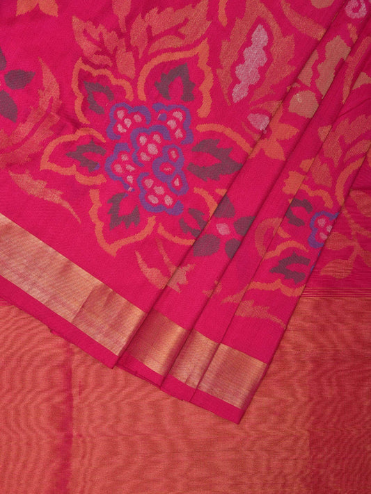 Pink Uppada Silk Handloom Saree with All Over big Floral Design u2253
