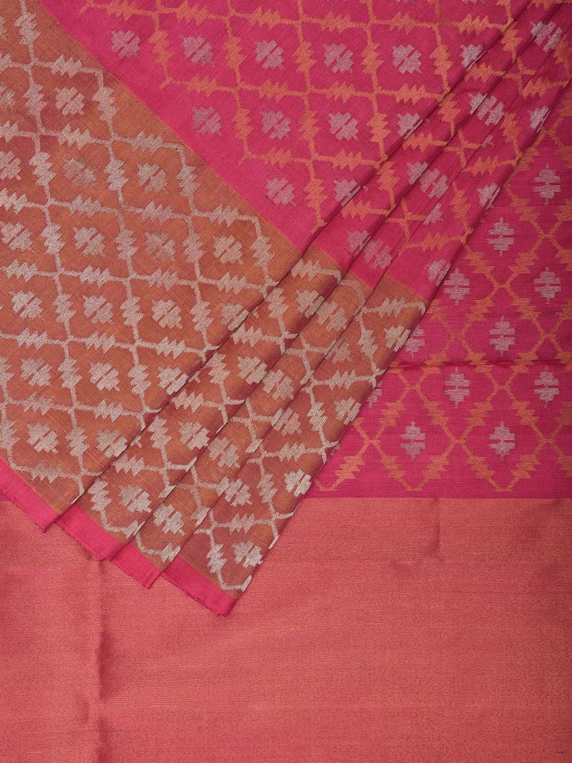 Pink Uppada Silk Handloom Saree with All Over Dhaka Jamdani Design u2326