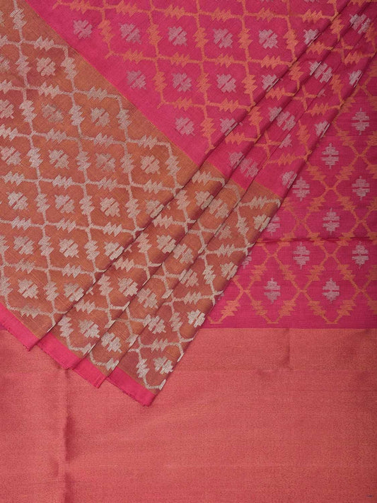Pink Uppada Silk Handloom Saree with All Over Dhaka Jamdani Design u2326