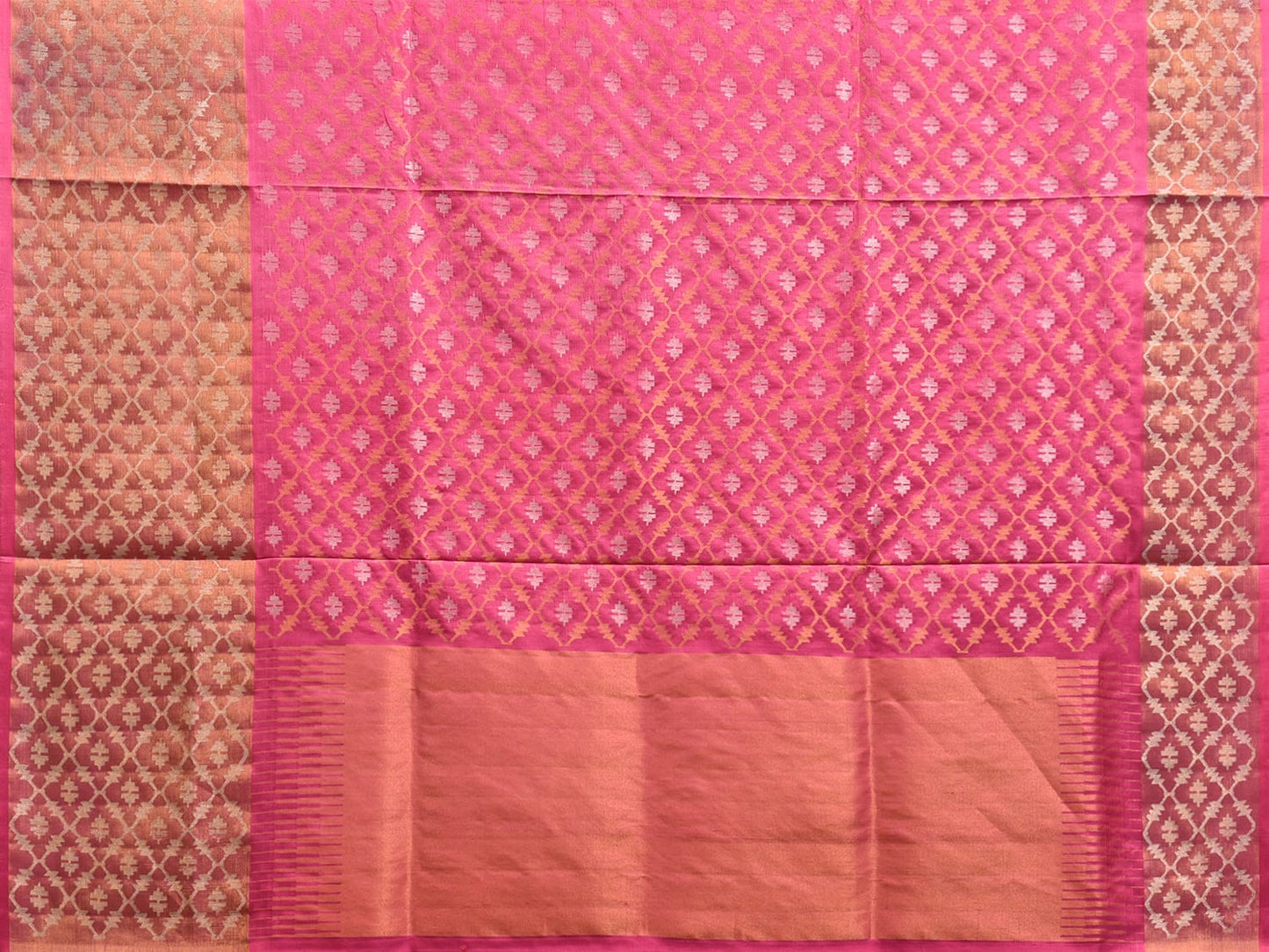 Pink Uppada Silk Handloom Saree with All Over Dhaka Jamdani Design u2326