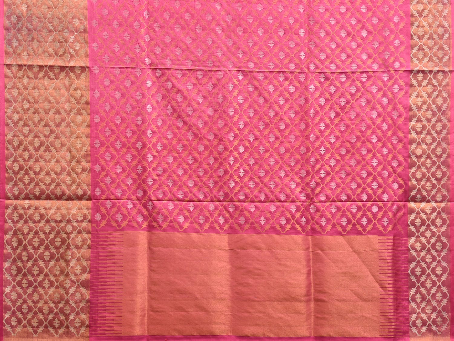 Pink Uppada Silk Handloom Saree with All Over Dhaka Jamdani Design u2326