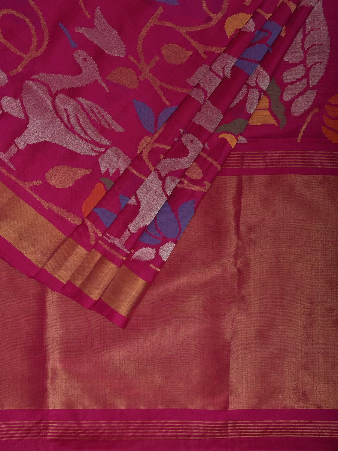 Pink Uppada Silk Handloom Saree with All Over Lotus and Birds Design u2343