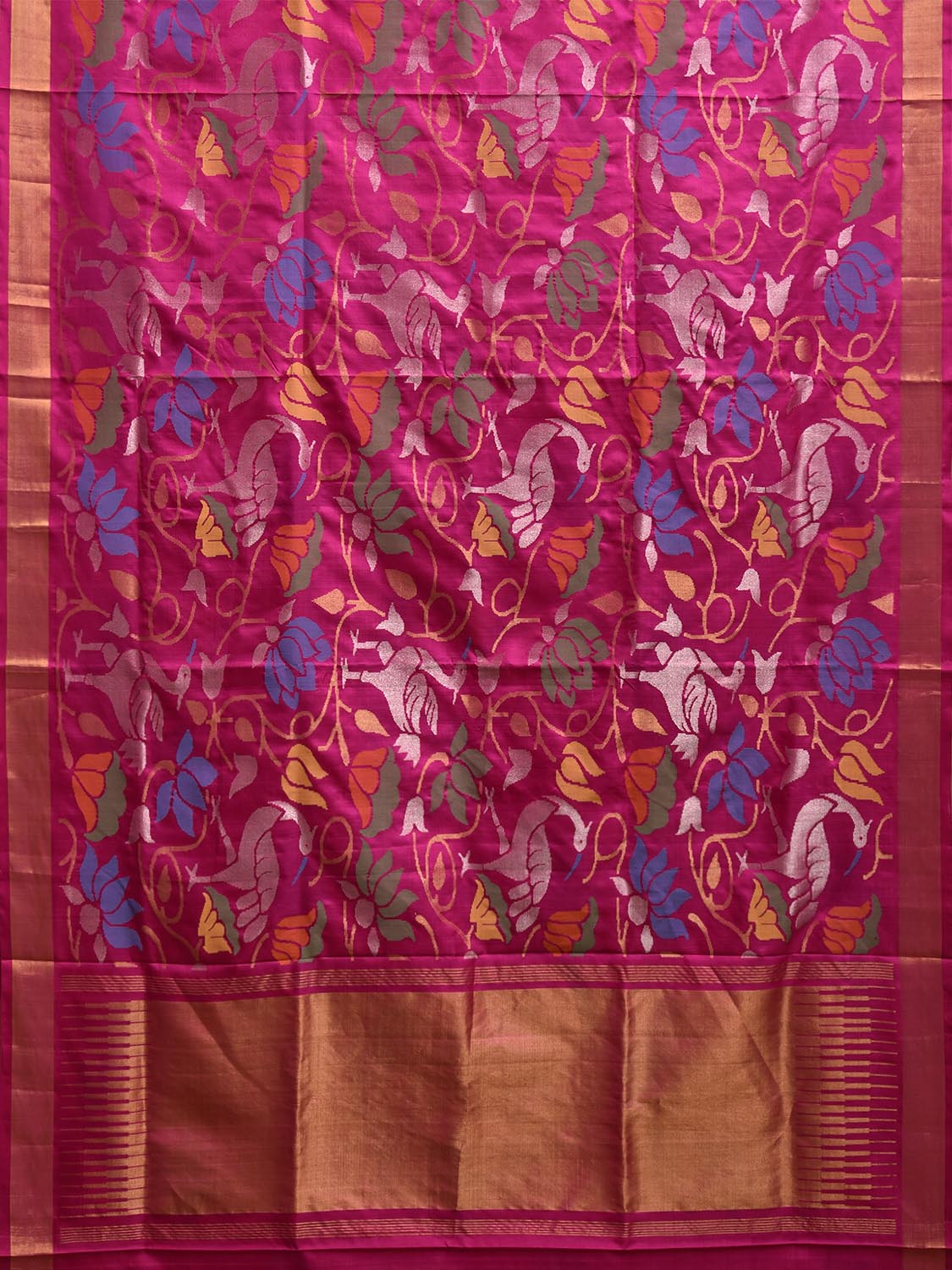 Pink Uppada Silk Handloom Saree with All Over Lotus and Birds Design u2343