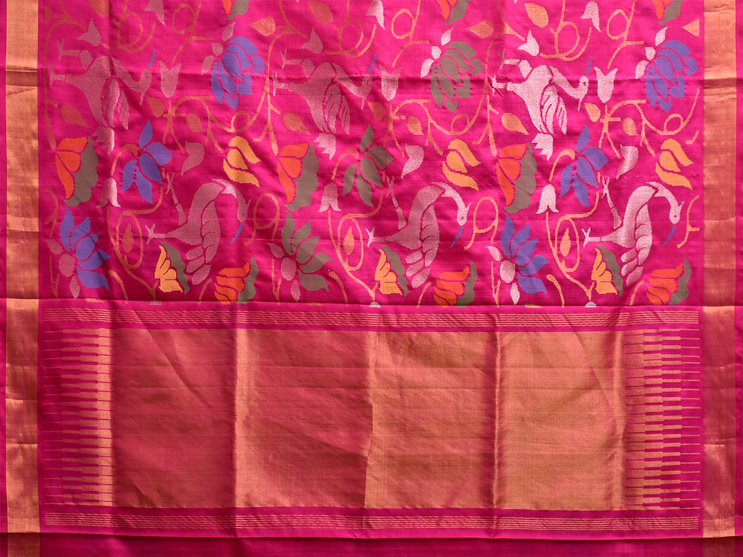 Pink Uppada Silk Handloom Saree with All Over Lotus and Birds Design u2343