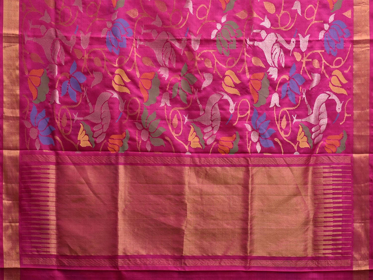 Pink Uppada Silk Handloom Saree with All Over Lotus and Birds Design u2343