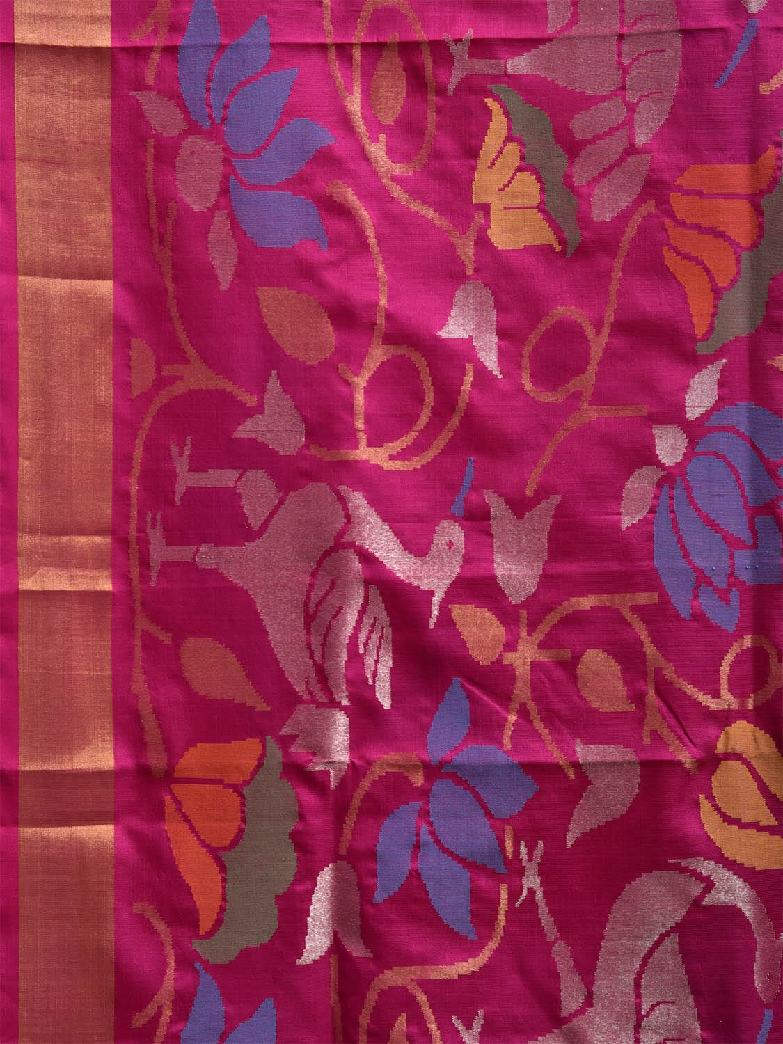 Pink Uppada Silk Handloom Saree with All Over Lotus and Birds Design u2343