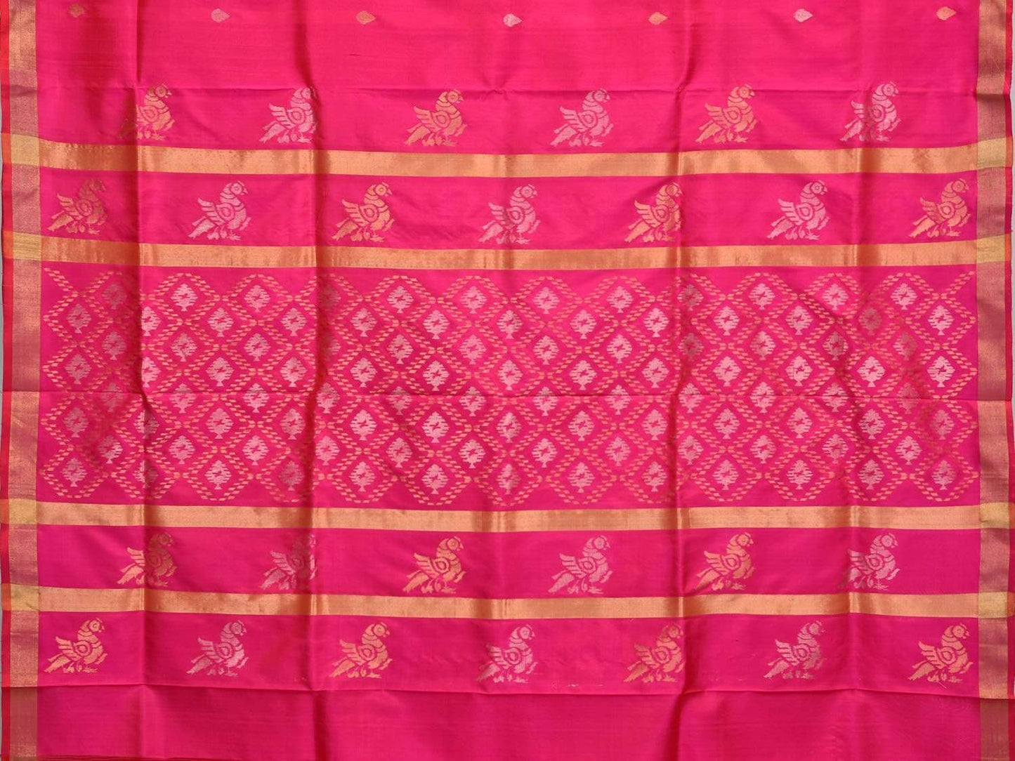 Pink Uppada Silk Handloom Saree with Birds and Jamdani Pallu Design u1555