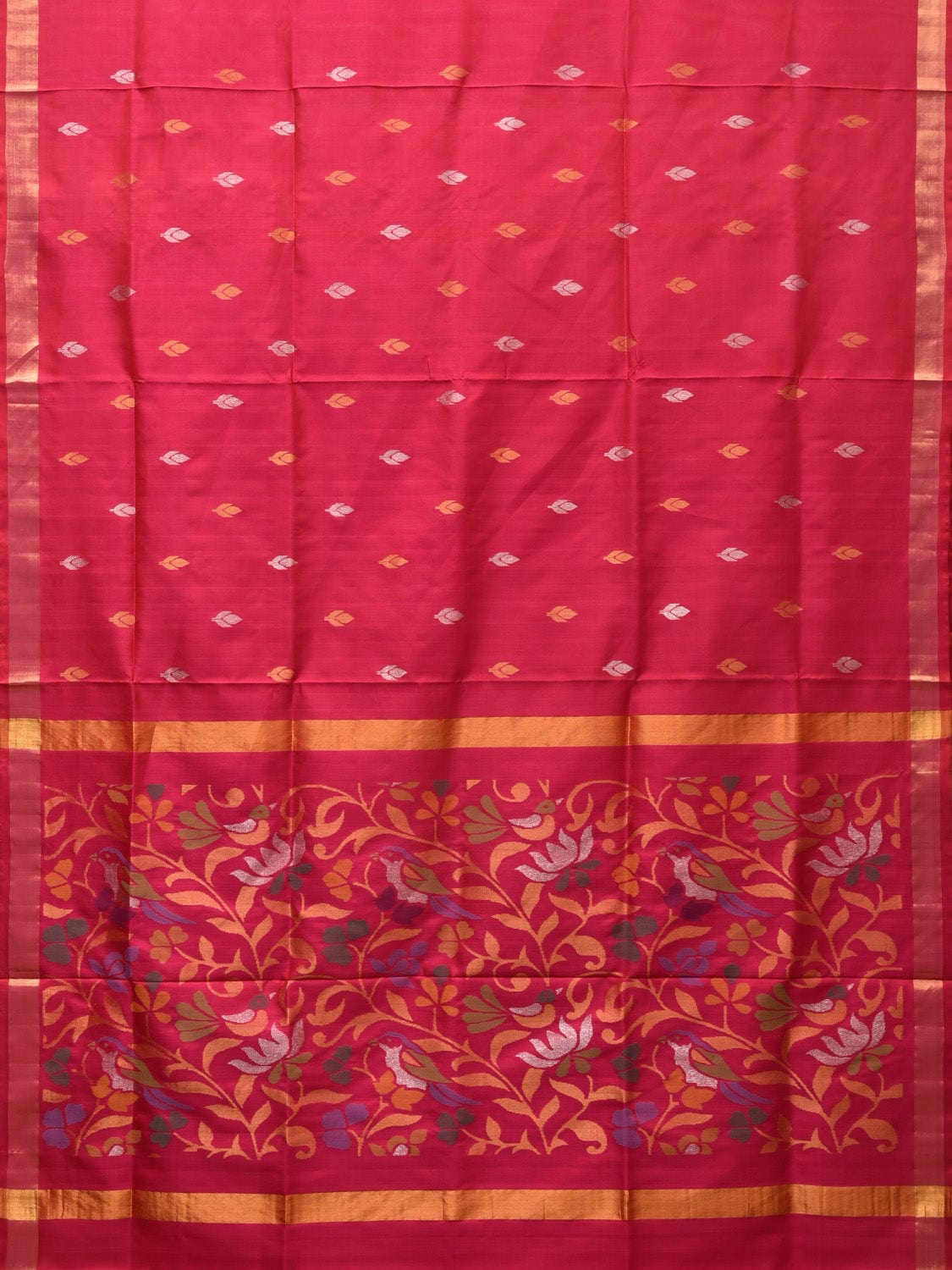 Pink Uppada Silk Handloom Saree with Floral and Birds Design u2181