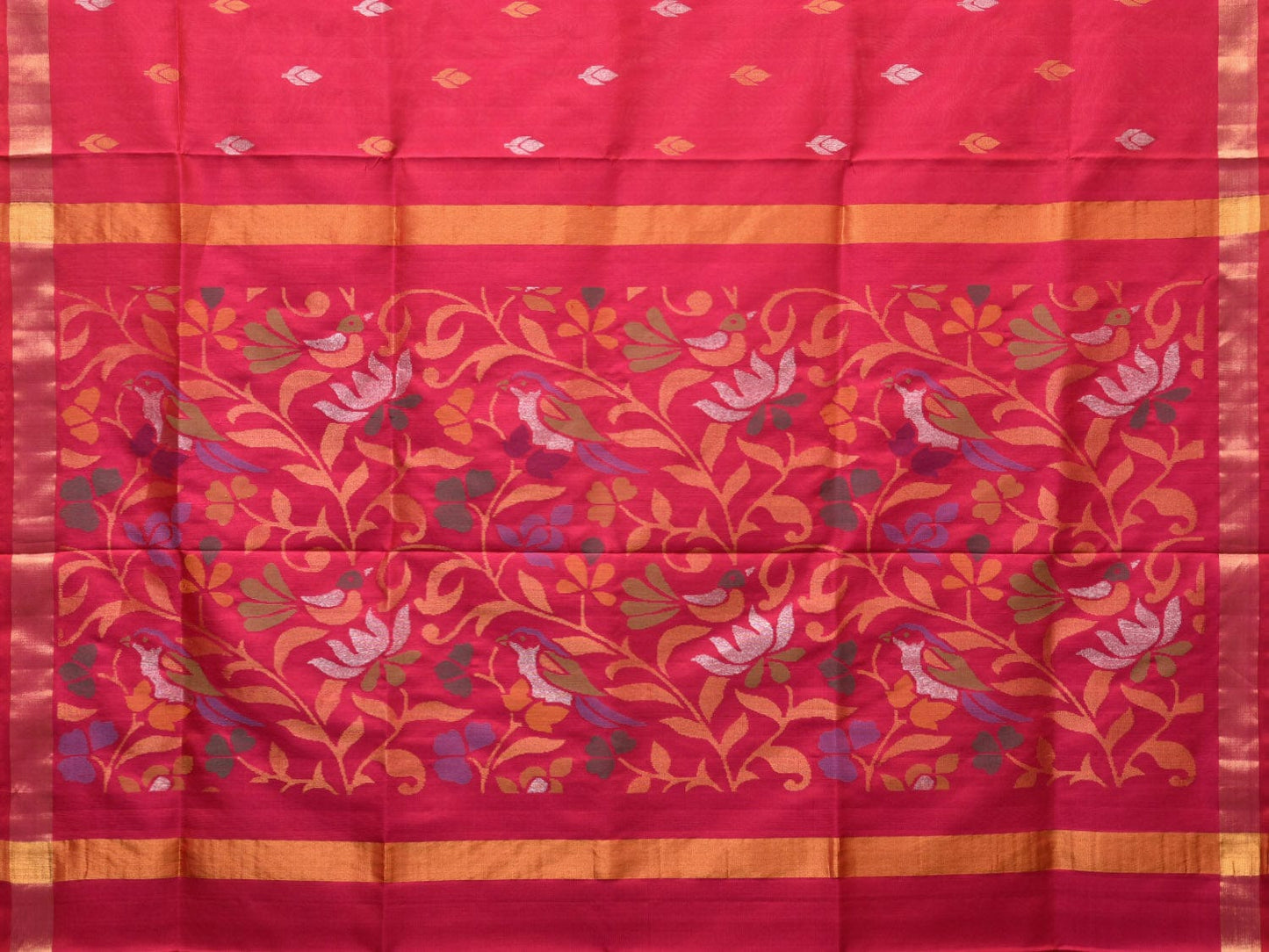 Pink Uppada Silk Handloom Saree with Floral and Birds Design u2181
