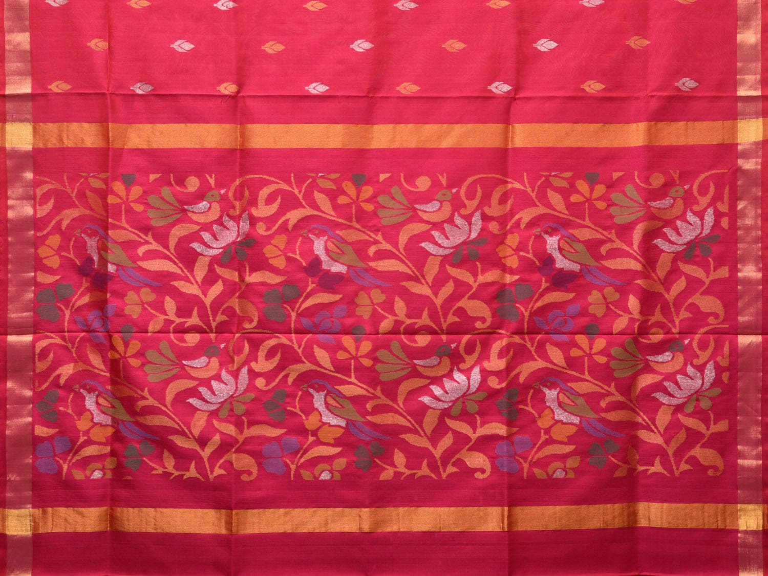 Pink Uppada Silk Handloom Saree with Floral and Birds Design u2181