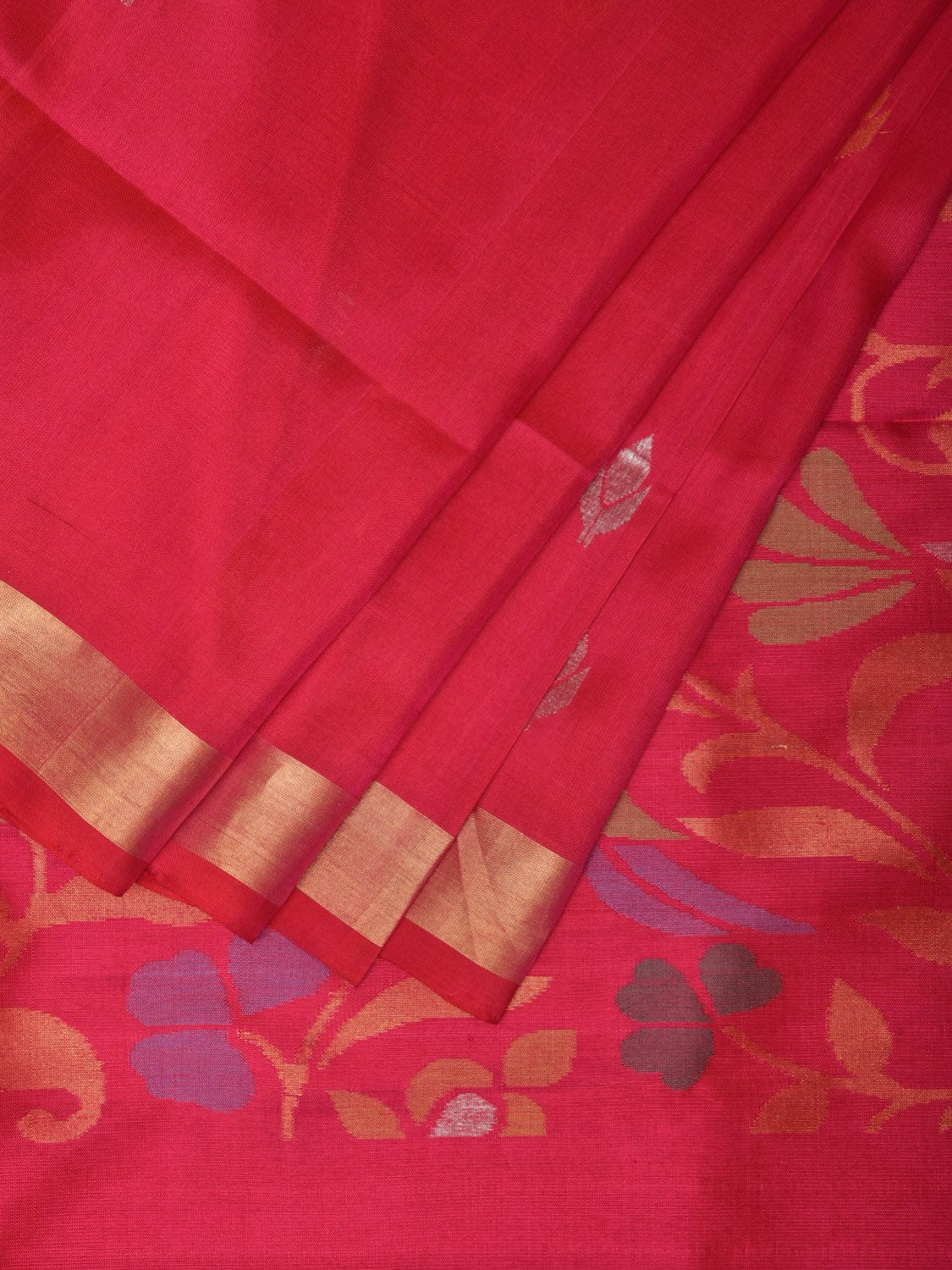 Pink Uppada Silk Handloom Saree with Floral and Birds Design u2181