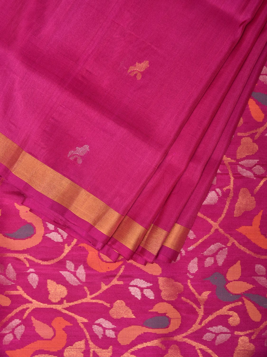 Pink Uppada Silk Handloom Saree with Floral and Birds Pallu Design u2064