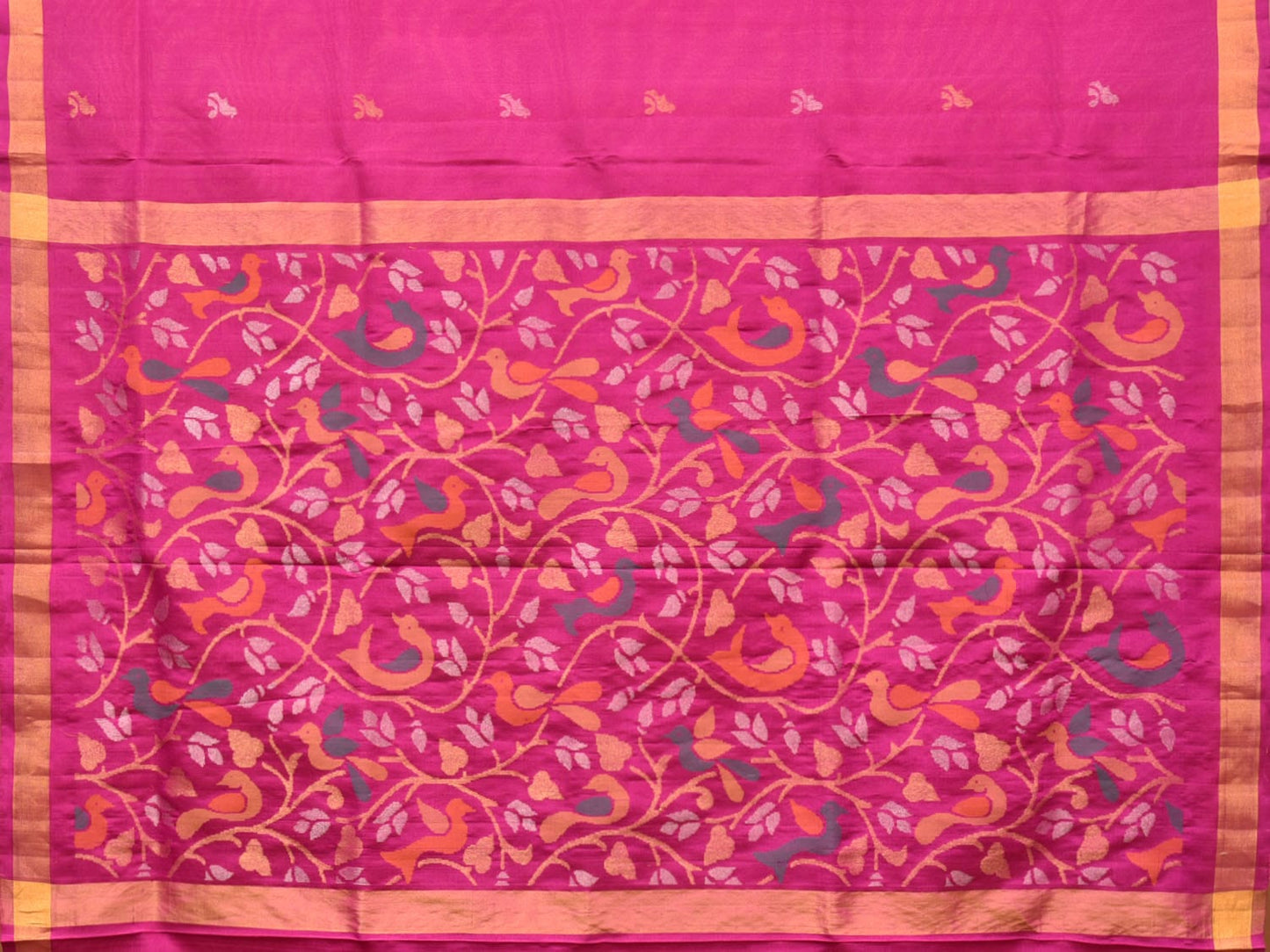 Pink Uppada Silk Handloom Saree with Floral and Birds Pallu Design u2064
