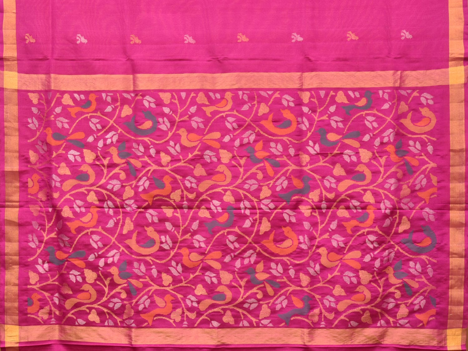 Pink Uppada Silk Handloom Saree with Floral and Birds Pallu Design u2064