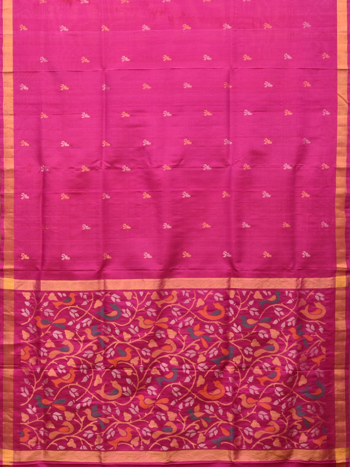 Pink Uppada Silk Handloom Saree with Floral and Birds Pallu Design u2064