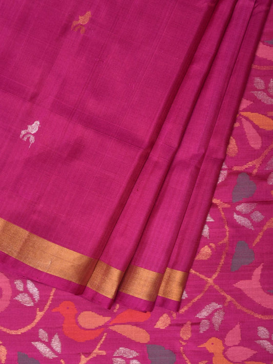 Pink Uppada Silk Handloom Saree with Floral and Birds Pallu Design u2089