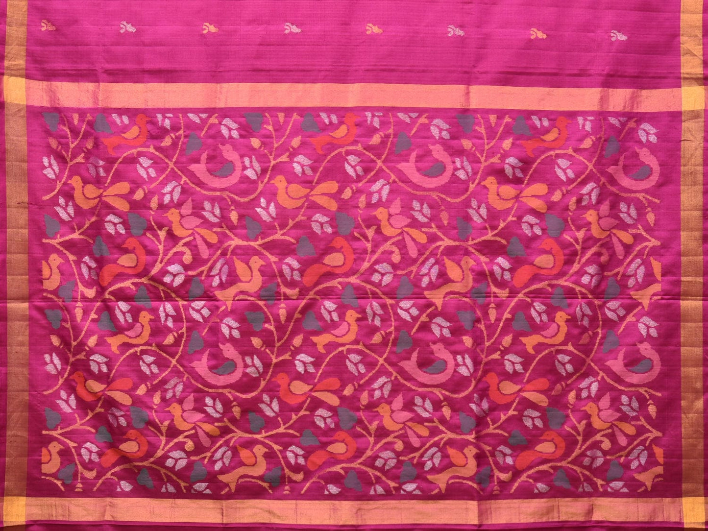 Pink Uppada Silk Handloom Saree with Floral and Birds Pallu Design u2089