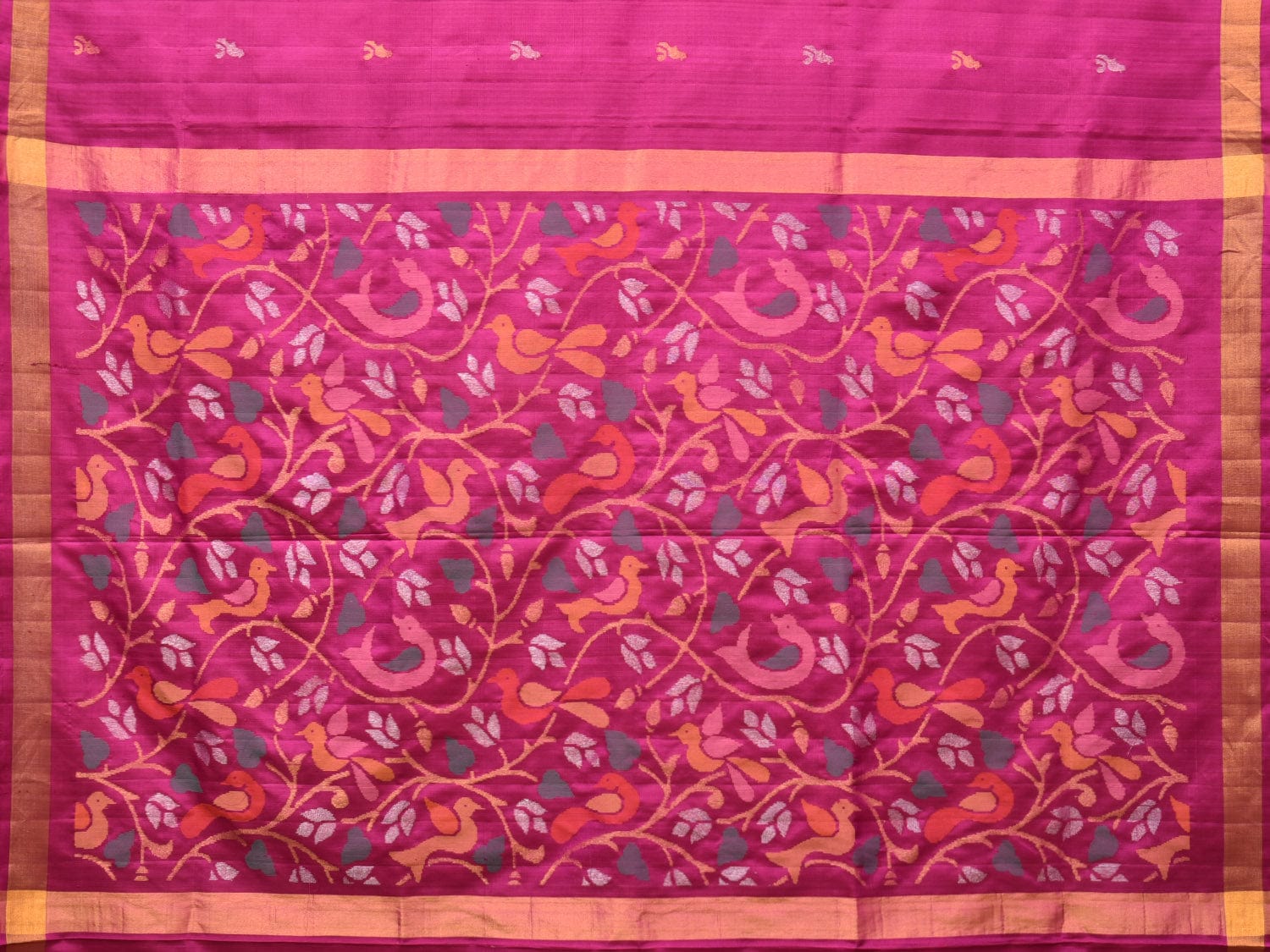 Pink Uppada Silk Handloom Saree with Floral and Birds Pallu Design u2089