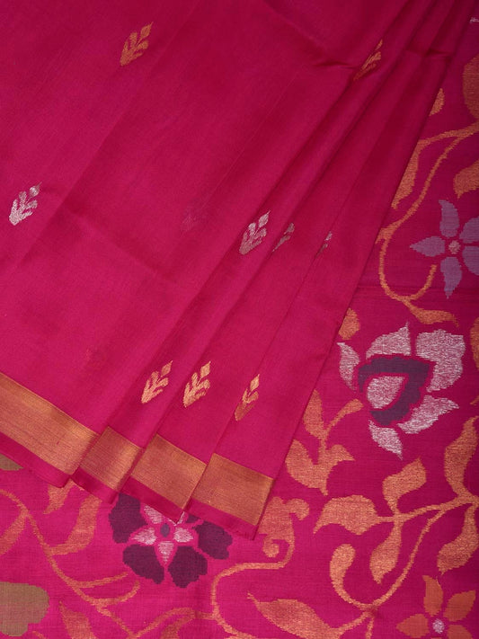 Pink Uppada Silk Handloom Saree with Floral Pallu Design u2349