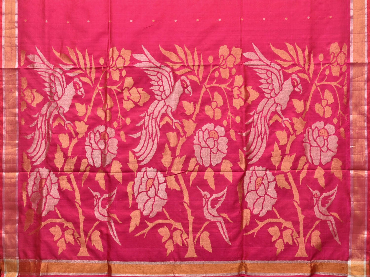 Pink Uppada Silk Handloom Saree with Parrot and Floral Pallu Design u2054