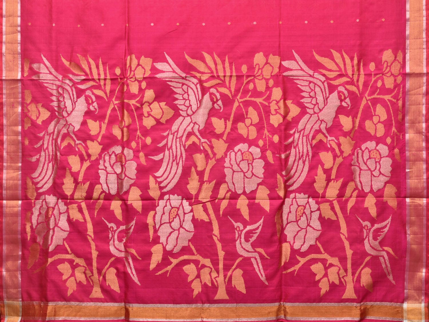 Pink Uppada Silk Handloom Saree with Parrot and Floral Pallu Design u2054