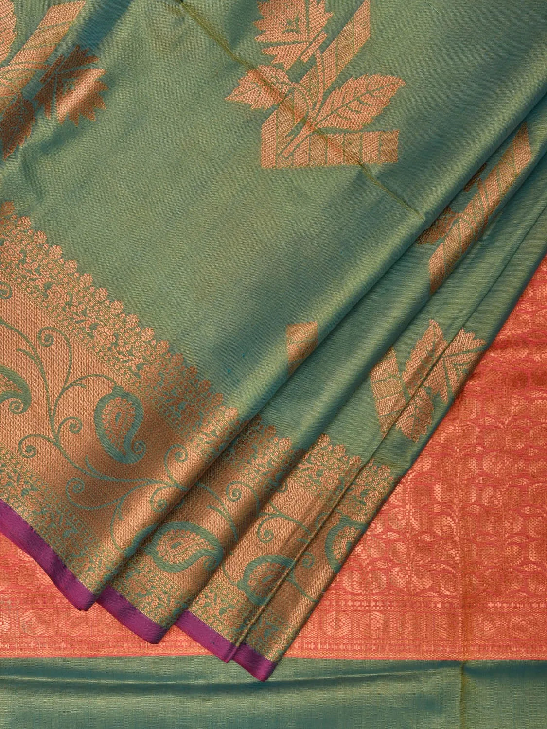 Pista and Magenta Katan Silk Saree with Border and Body Butta Design b0066ds