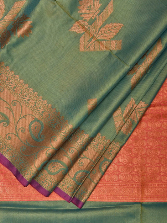 Pista and Magenta Katan Silk Saree with Border and Body Butta Design b0066ds