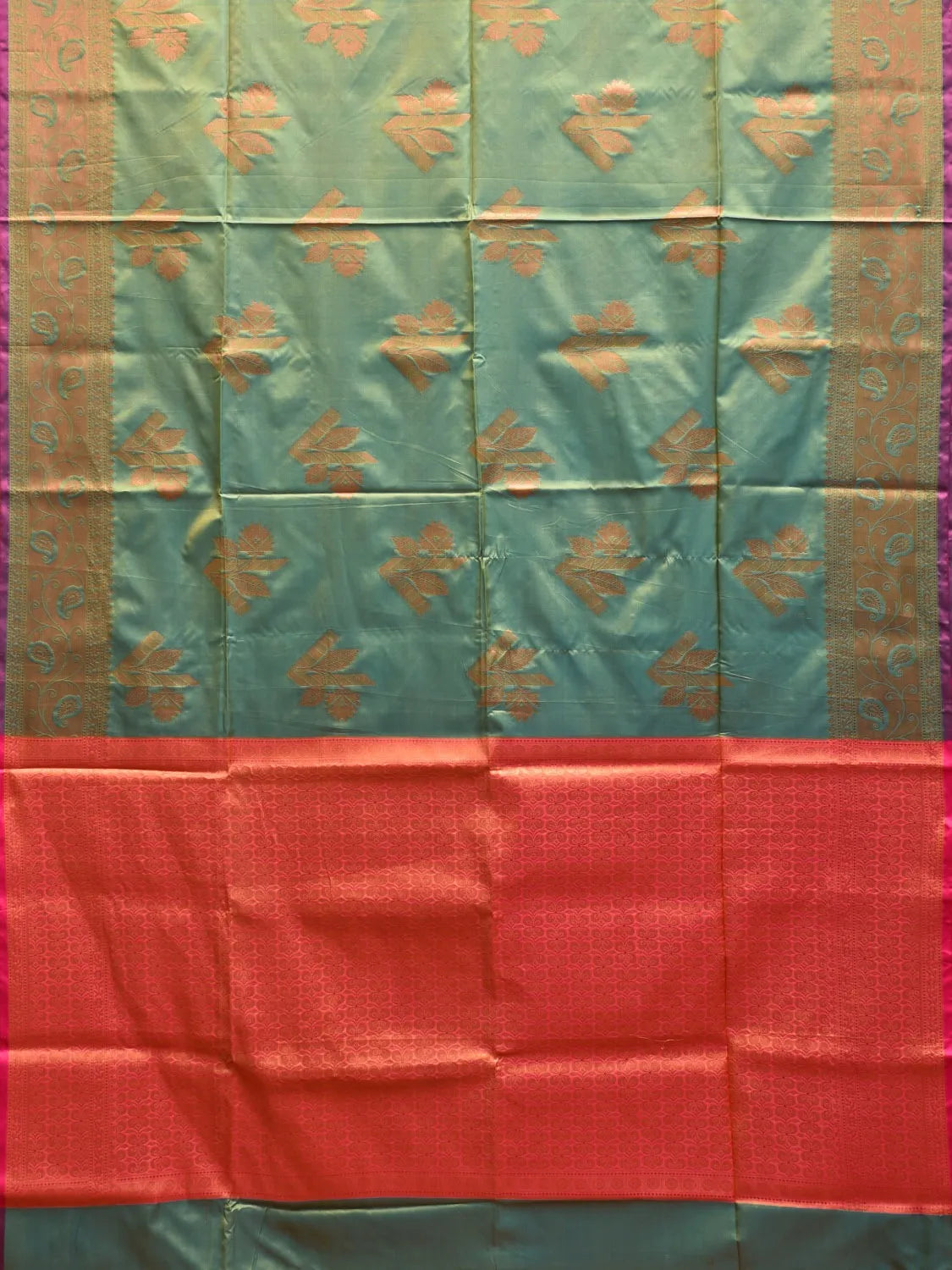 Pista and Magenta Katan Silk Saree with Border and Body Butta Design b0066ds